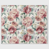 Oversized botanische print roze rozen pioenrozen cadeaupapier (Vlak)