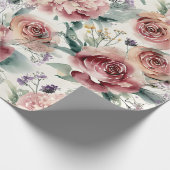 Oversized botanische print roze rozen pioenrozen cadeaupapier (Hoek)