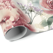 Oversized botanische print roze rozen pioenrozen cadeaupapier (Rol Hoek)
