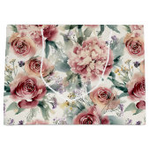 Oversized botanische print roze rozen pioenrozen  groot cadeauzakje (Voorkant)