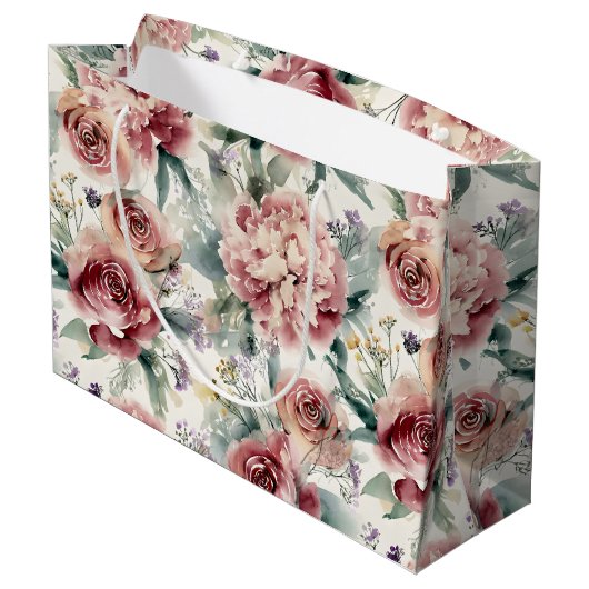 Oversized botanische print roze rozen pioenrozen  groot cadeauzakje (Achterkant Gekanteld)
