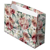 Oversized botanische print roze rozen pioenrozen  groot cadeauzakje (Voorkant Gekanteld)