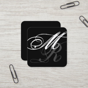 Oversized Curly Kalligrafie Minimalistisch Zwart Vierkante Visitekaartje