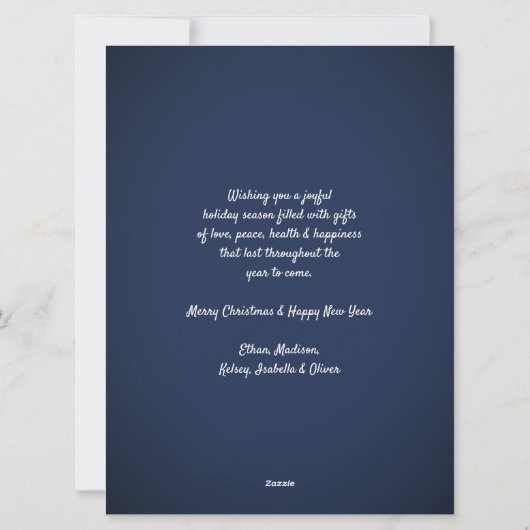 Oversized Foto Collage Wat een Jaar Navy en Wit Feestdagenkaart (Achterkant)