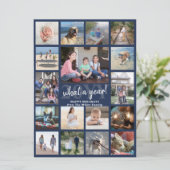 Oversized Foto Collage Wat een Jaar Navy en Wit Feestdagenkaart (Staand voorkant)