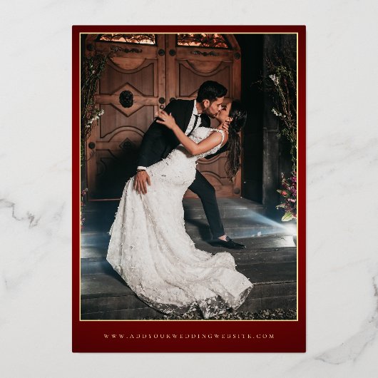 Oversized Monogram Crimson Rood Goud Bruiloft Folie Uitnodiging