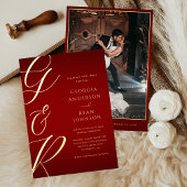 Oversized Monogram Crimson Rood Goud Bruiloft Folie Uitnodiging