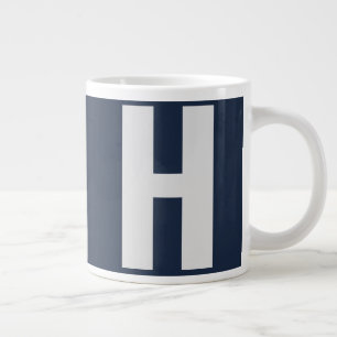 Oversized Monogram Initiaal in Donkerblauw en Grij Grote Koffiekop