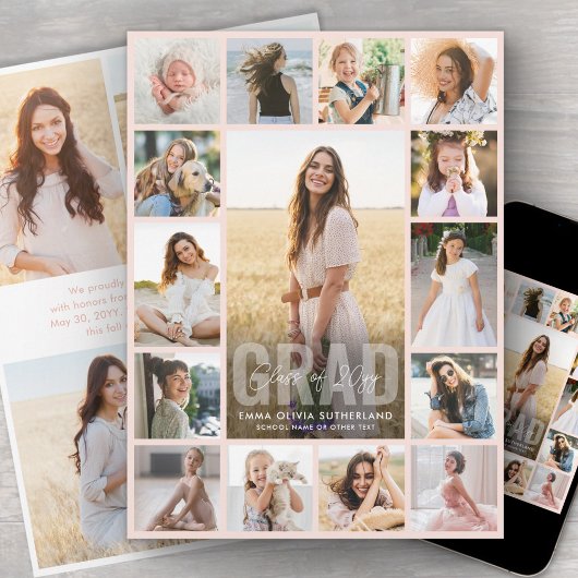 Oversized Photo Collage Blush Pink Graduation Aankondiging