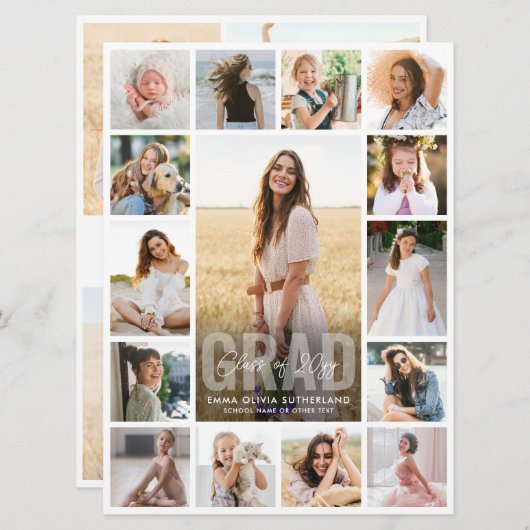 Oversized Photo Collage Modern Overlay Graduation Aankondiging (Voorkant / Achterkant)
