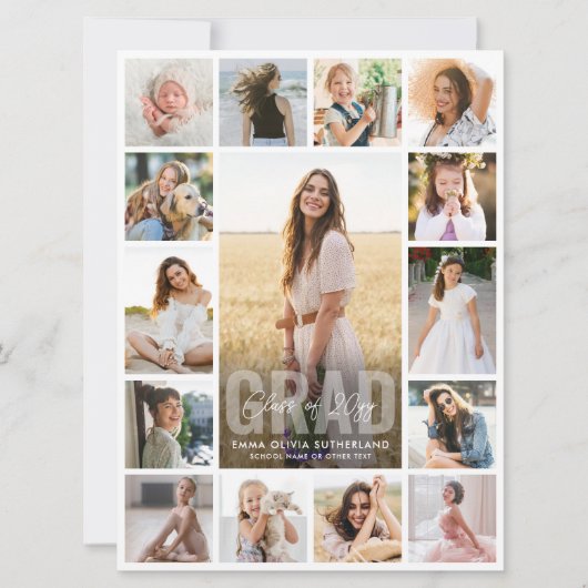 Oversized Photo Collage Modern Overlay Graduation Aankondiging (Voorkant)