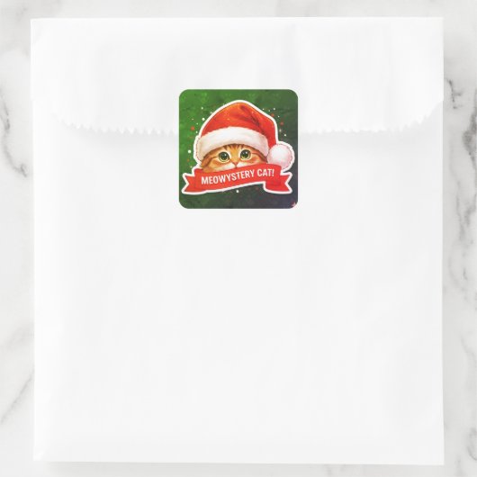 Oversized Santa Hat Cat Sticker – Cute Hidden Eyes (Tas)