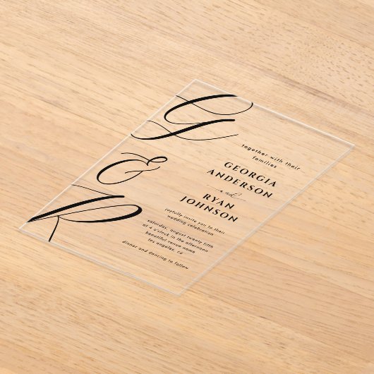 Oversized scriptmonogram transparant acryl uitnodigingen (Laagn)