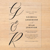 Oversized scriptmonogram transparant acryl uitnodigingen (Voorkant)