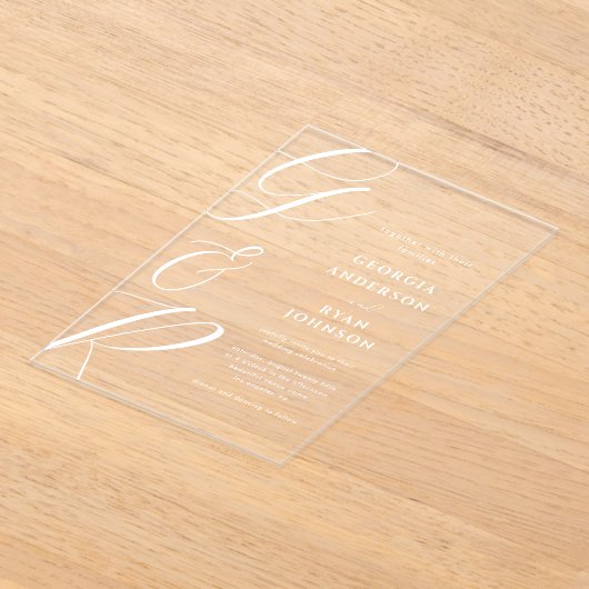 Oversized scriptmonogram transparant acryl uitnodigingen (Laagn)