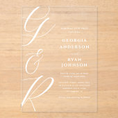 Oversized scriptmonogram transparant acryl uitnodigingen (Voorkant)