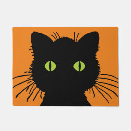 Oversized zwarte kat met groene uitpuilende ogen deurmat
