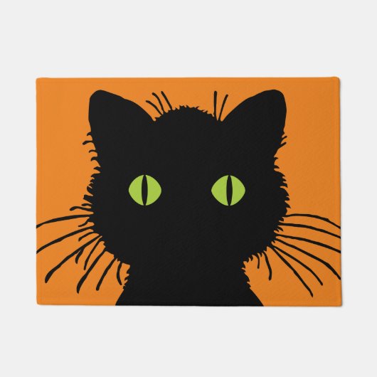 Oversized zwarte kat met groene uitpuilende ogen deurmat (Voorkant)