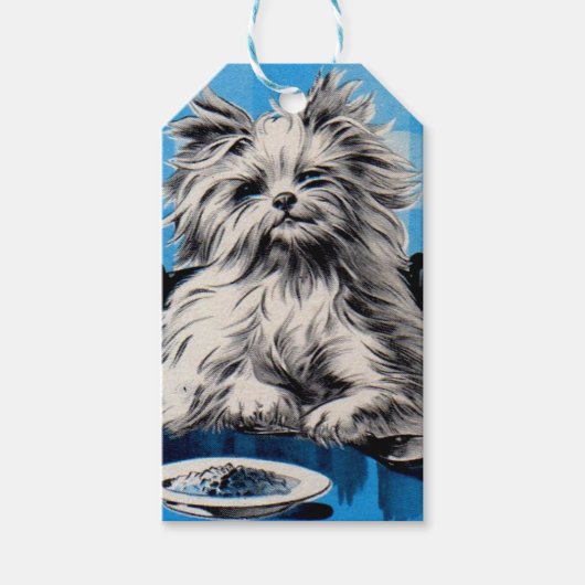 overspoelen van hond die aan tafel eet cadeaulabel (Voorkant)