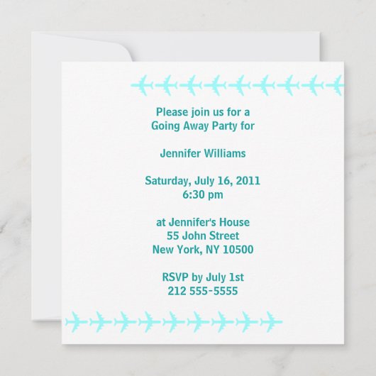 Overstapkaartenvliegtuig Blauwgroen Kaart (Achterkant)