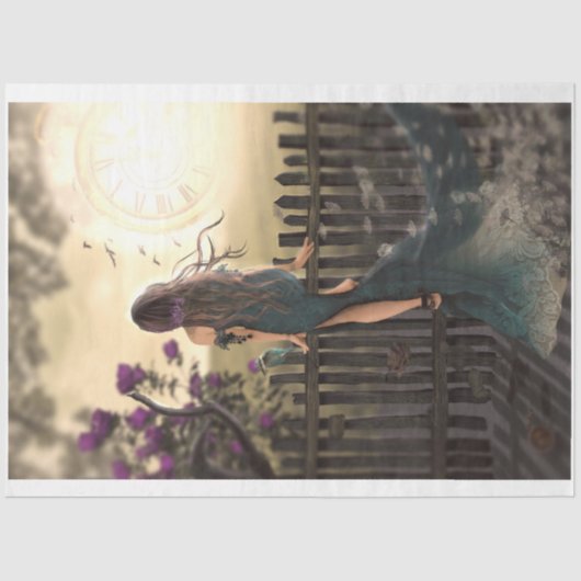 Oversteken, portret Floral Bird Fence Clock Tissuepapier (Voorkant)