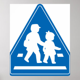Overstekende schoolkinderen >> Japans verkeersbord Poster
