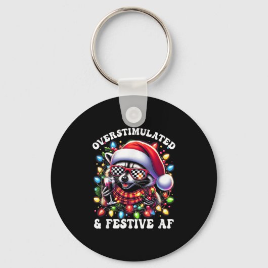 Overstimulated And Festive Af Feral Raccoon Lights Sleutelhanger (Voorkant)