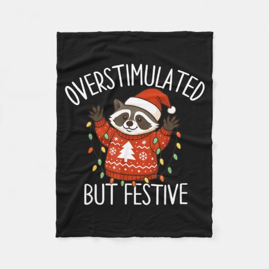 Overstimulated But Festive Christmas Racoon Men Wo Fleece Deken (Voorkant)
