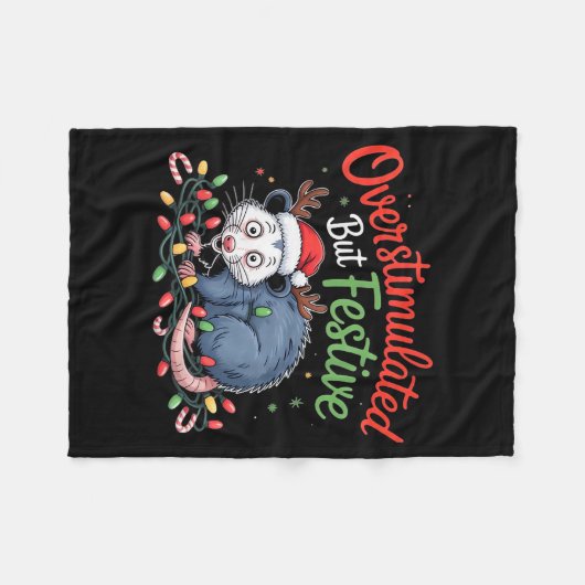 Overstimulated But Festive Funny Christmas Ossum U Fleece Deken (Voorkant (Horizontaal))