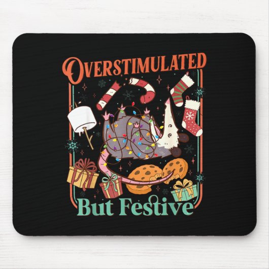Overstimulated But Festive Funny Ossums Christmas Muismat (Voorkant)