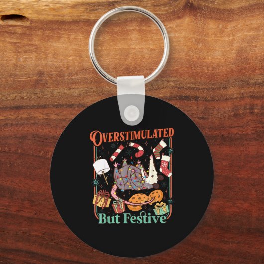 Overstimulated But Festive Funny Ossums Christmas Sleutelhanger (Voorkant)