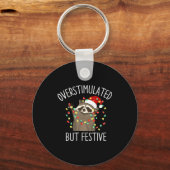 Overstimulated But Festive Funny Santa Raccoon Xma Sleutelhanger (Voorkant)