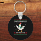 Overstimulated But Festive Goose Ugly Sweater Chri Sleutelhanger (Voorkant)