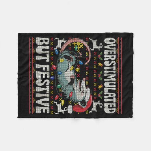 Overstimulated But Festive Ossum Christmas Ugly Sw Fleece Deken (Voorkant (Horizontaal))