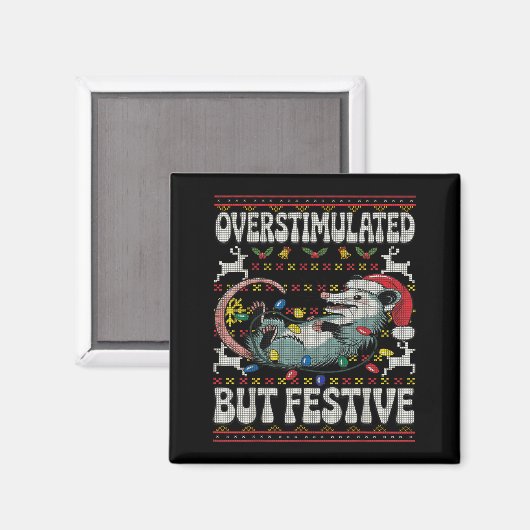 Overstimulated But Festive Ossum Christmas Ugly Sw Magneet (Voorkant / Achterkant)