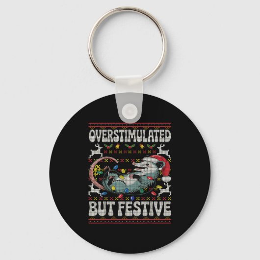 Overstimulated But Festive Ossum Christmas Ugly Sw Sleutelhanger (Voorkant)