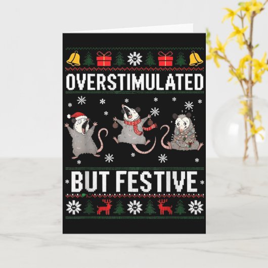 Overstimulated But Festive Ossum Ugly Sweater Chri Kaart (Gele Bloem)