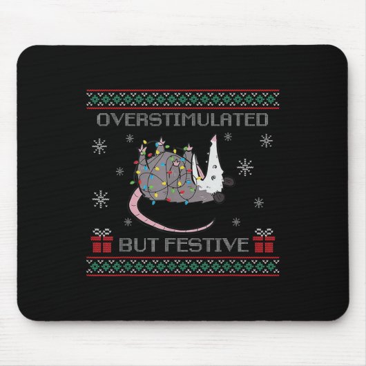Overstimulated But Festive Ossum Ugly Sweater Chri Muismat (Voorkant)