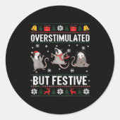 Overstimulated But Festive Ossum Ugly Sweater Chri Ronde Sticker (Voorkant)