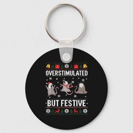 Overstimulated But Festive Ossum Ugly Sweater Chri Sleutelhanger (Voorkant)
