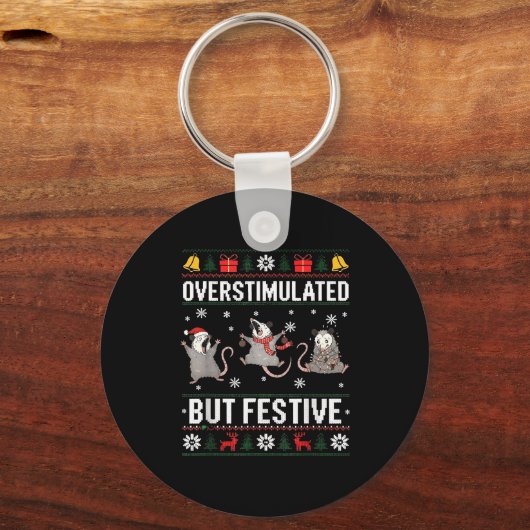 Overstimulated But Festive Ossum Ugly Sweater Chri Sleutelhanger (Voorkant)