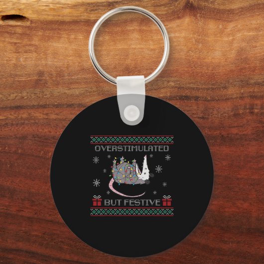 Overstimulated But Festive Ossum Ugly Sweater Chri Sleutelhanger (Voorkant)