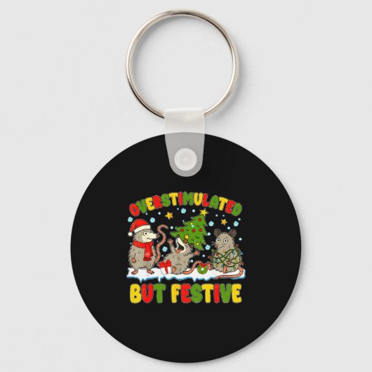Overstimulated But Festive Ossum Ugly Sweater Chri Sleutelhanger (Voorkant)