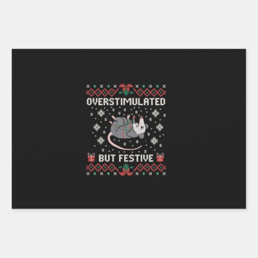 Overstimulated But Festive Possum Christmas Funny  Inpakpapier Vel (Voorkant)