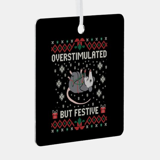 Overstimulated But Festive Possum Christmas Funny Metalen Ornament (Voorkant Rechts)