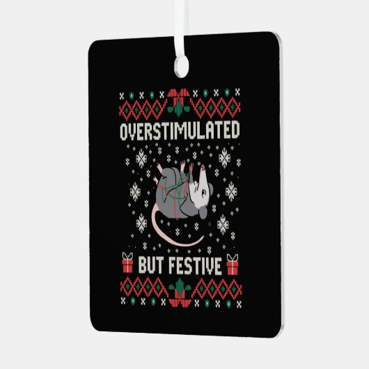 Overstimulated But Festive Possum Christmas Funny  Metalen Ornament (Voorkant links)