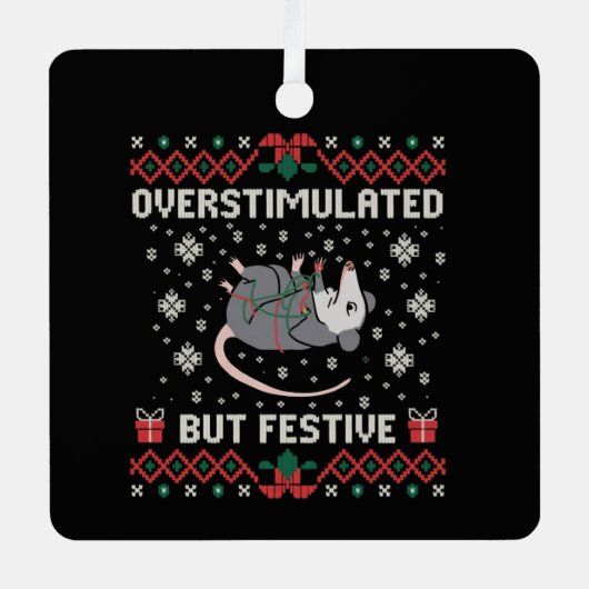 Overstimulated But Festive Possum Christmas Funny  Metalen Ornament (Voorkant)