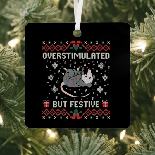 Overstimulated But Festive Possum Christmas Funny  Metalen Ornament (Insitu)