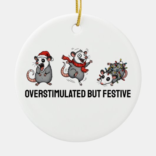 Overstimulated But Festive Possum Christmas Keramisch Ornament (Voorkant)