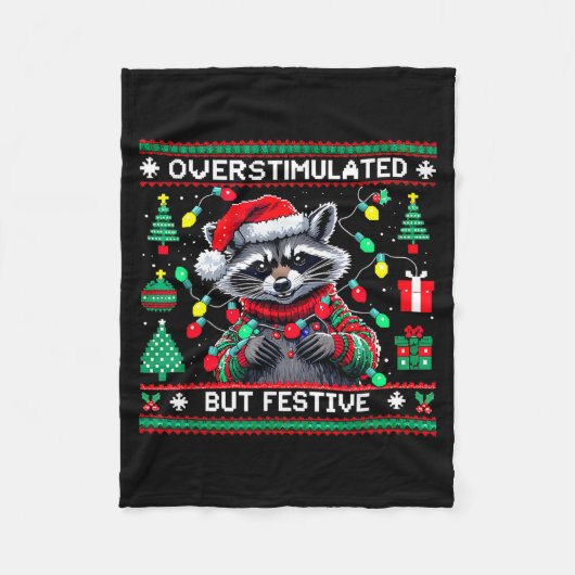 Overstimulated But Festive Raccoon Christmas  Fleece Deken (Voorkant)